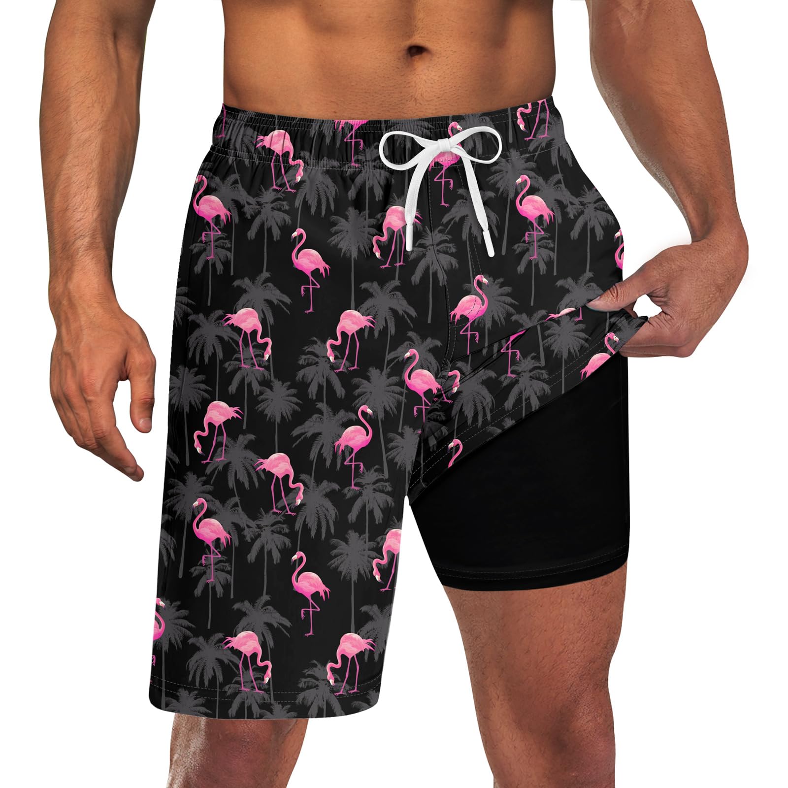 Men Swim Trunks with Compression Liner 9 Inch Long Board Shorts-image-49