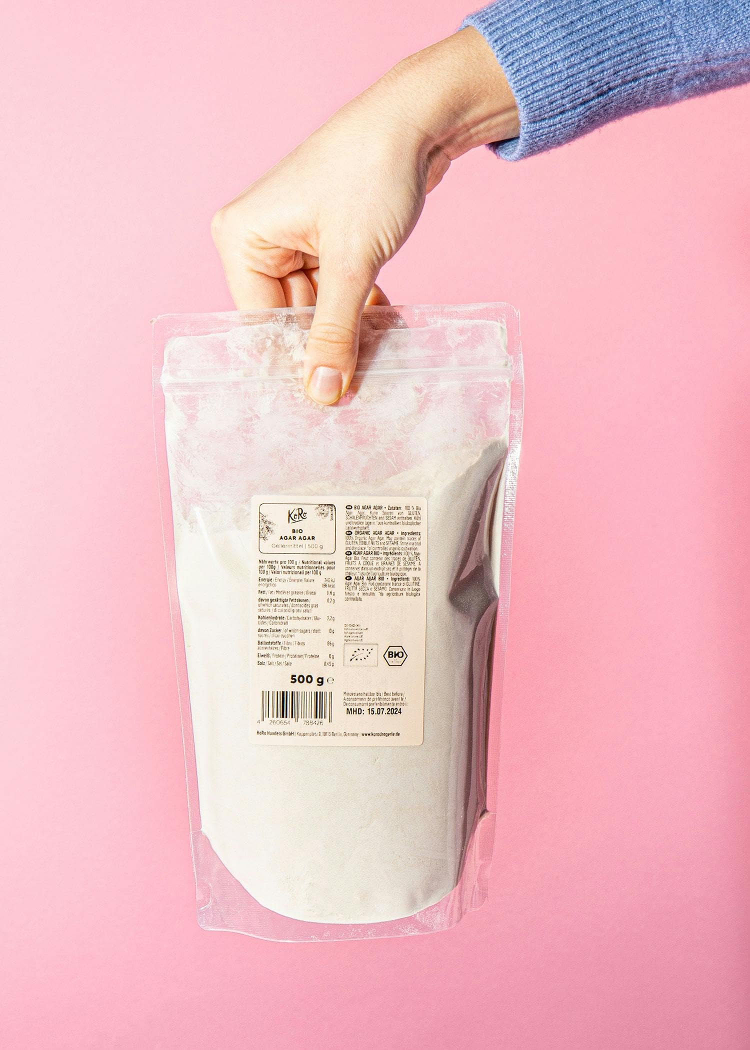 KoRo - Agar Agar bio 500 g - Pur végétal - Parfait pour épaissir et gélifier - Alternative à la gélatine - Extrait d'algues