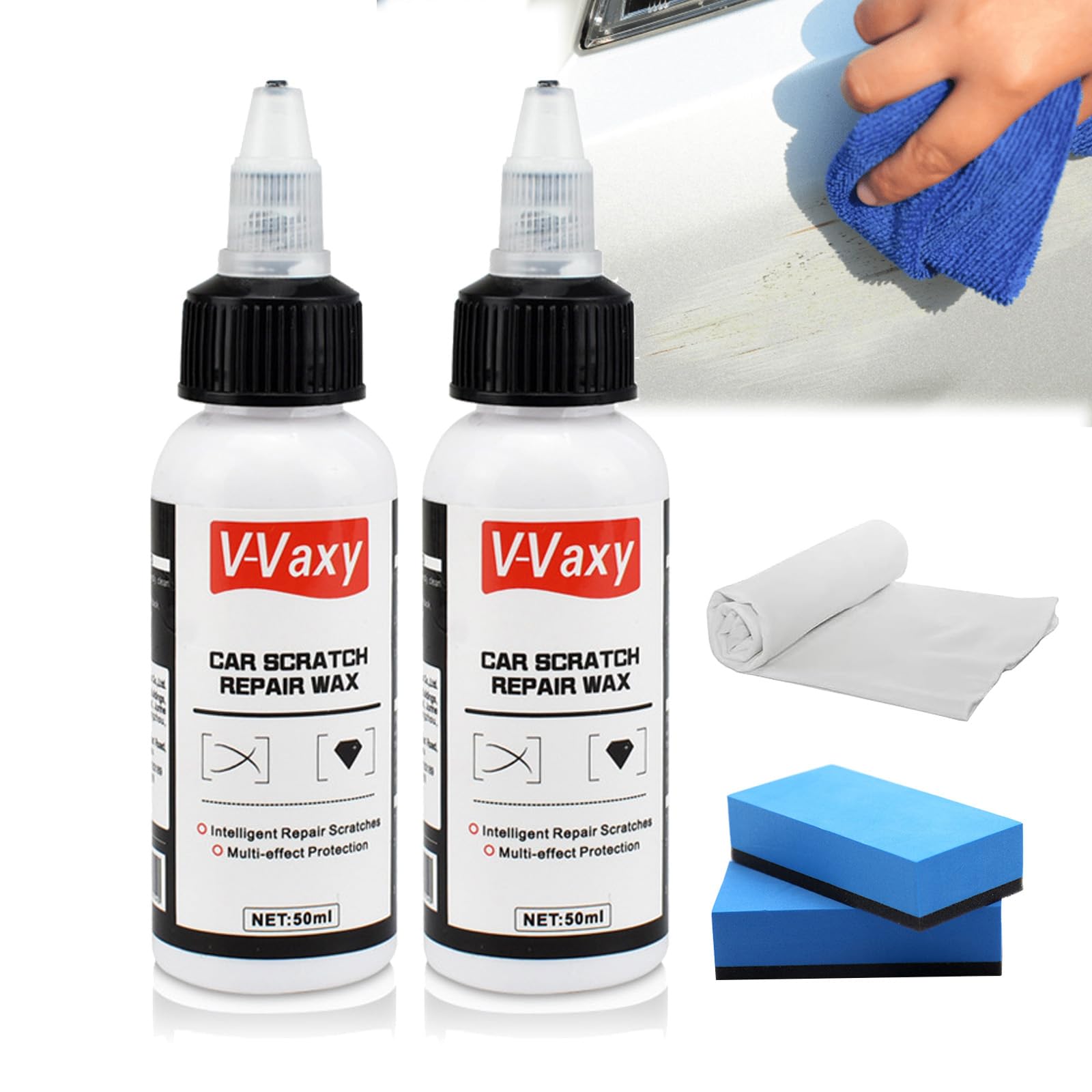 V-Vaxy Car Scratch Repair Wax, Car Buff Out Scratch, Intelligent Repair Scratcher, V-Vaxy Paint Restorer, Car Paint Scratch Repair, VVaxy Car Scratch Repair, Multi-Effect Protection (2pcs)
