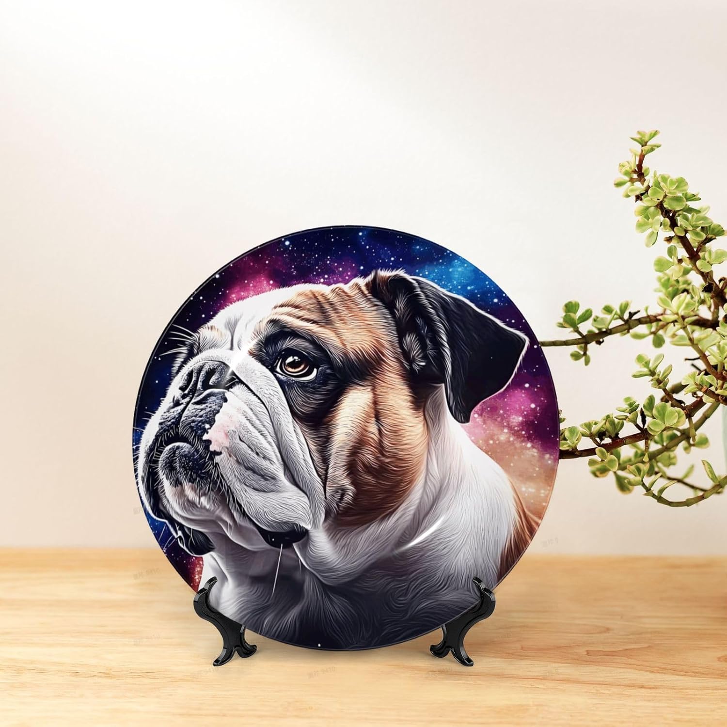 Bulldog Galaxy Style Ceramic Plate Display Home Display With Stand Wall Hanging Plate For Home Decor 10 Inch