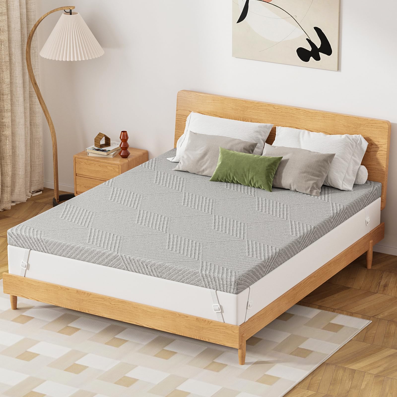 8CM Mattress Topper King Bed, Memory Foam Mattress Topper, King Mattress Topper with Anti-Slip Breathable Washable Cover, Back Pain Relief, King Size 150x200x8cm, Grey