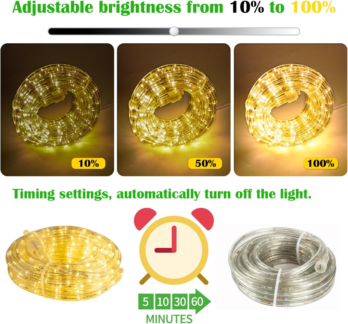 33FT LED Rope Lights Outdoor with Remote, 300 LED Cuttable Connectable Flexible Tube Lights with 8 Modes, 10 Brightness, Waterproof Rope Lighting for Garden,Patio,Pool,Room,Party,Christmas, Warm White