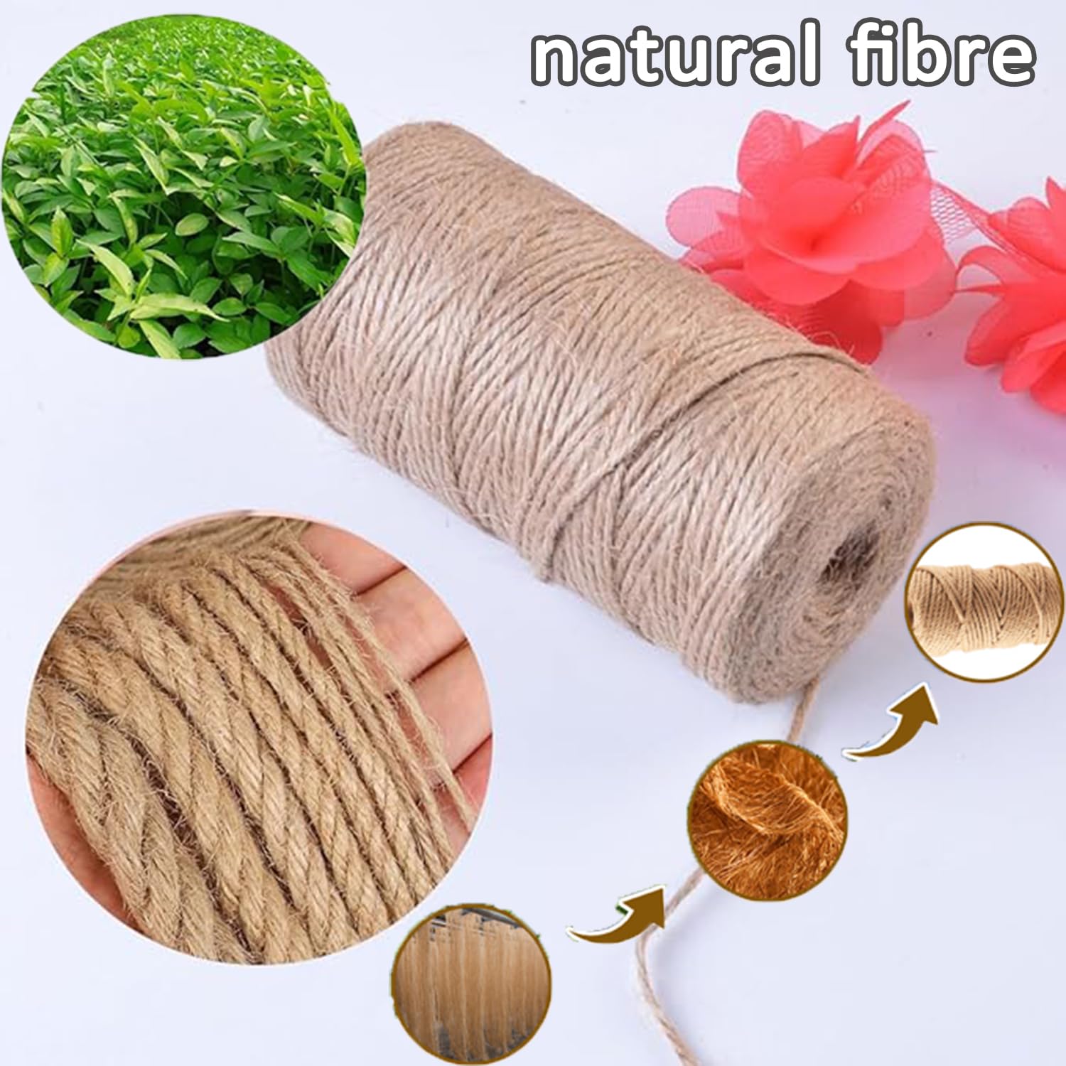 Cuerda de sisal para jardinería y rascador de gatos, cuerda natural, 20 m, 30 m, 50 m, cuerda de yute para reparar árbol de gato (20 mm x 30 metros)