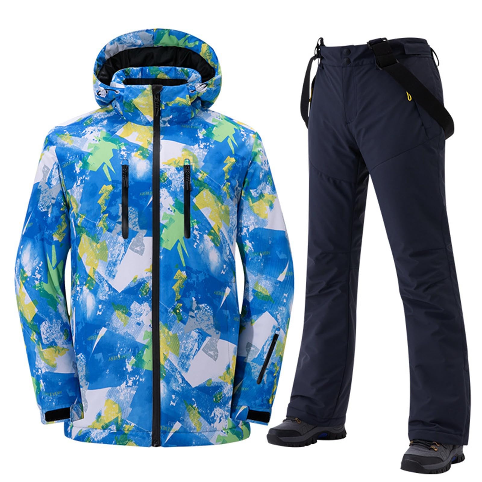 Generisch Set di giacche e pantaloni da sci da uomo, antivento, isolati, tuta da neve, caldo cappotto da neve