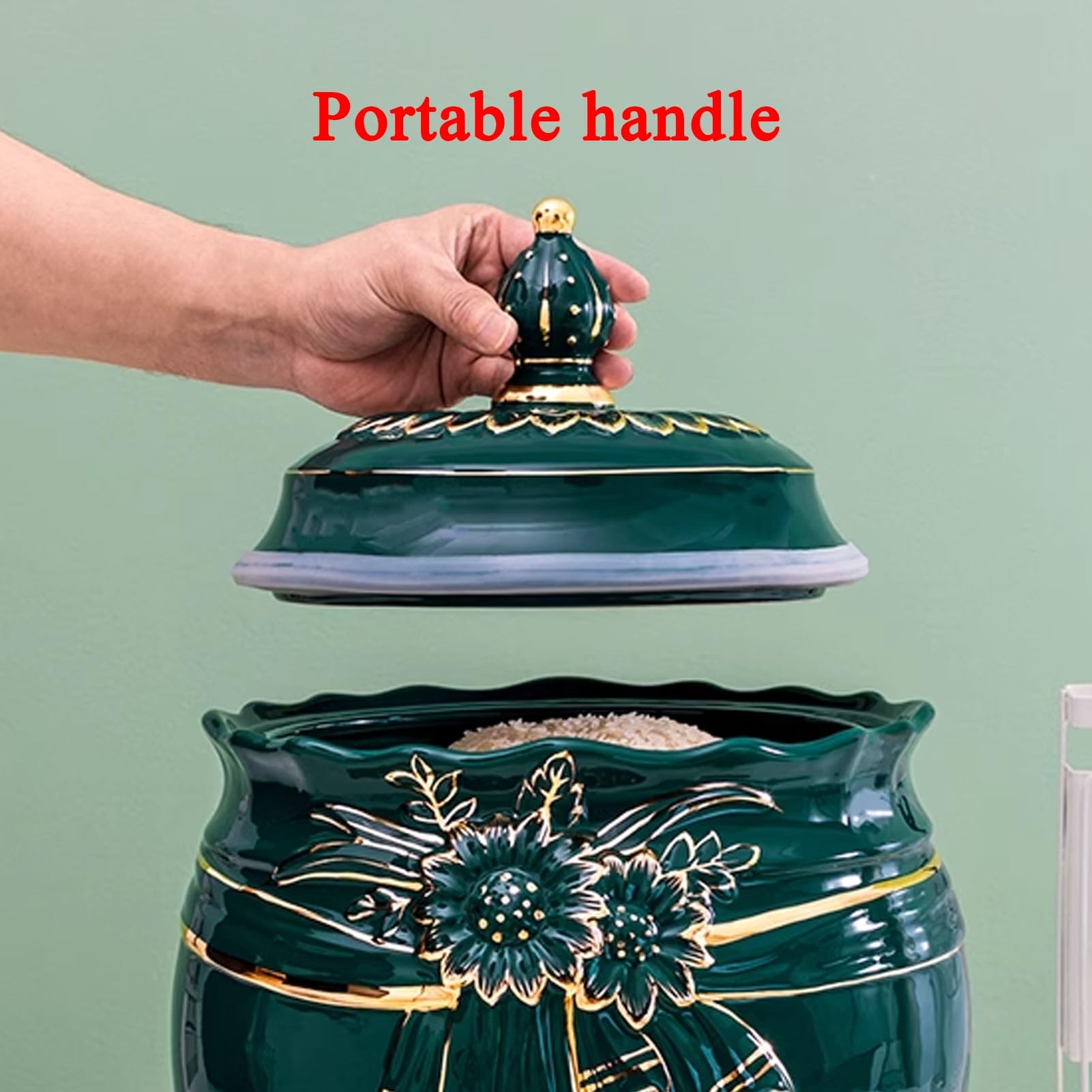 Botes Cocina Almacenaje, Recipiente para Almacenar Arroz de 12,5 Pulgadas, Tarro para Almacenar Alimentos con Tapa Y Asa, para Almacenar Harina(Wit)