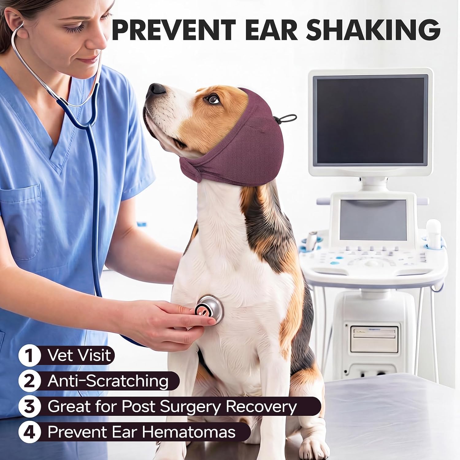 Soft Dog Ear Wrap with Sound‑Absorbing Padding for Sensitive Dogs,S,Red | Thick&Cushioned Ear Design for Dog Noise Ear Protection,Adjustable Design with Drawstring,Easy to Put On&Remove