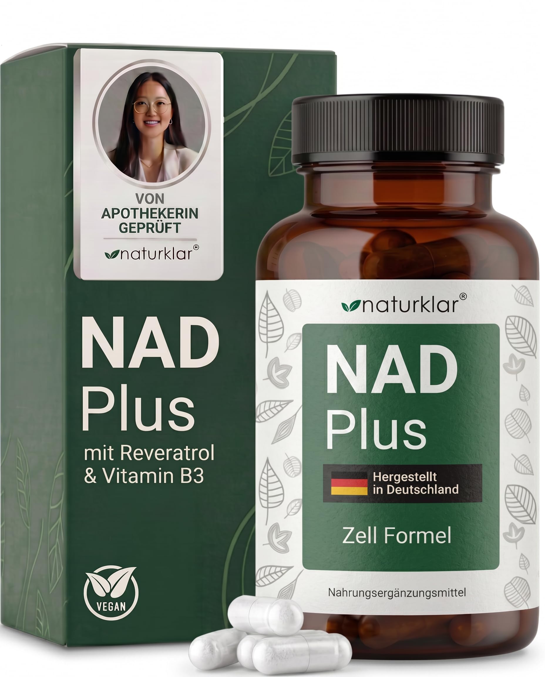 Zell Formel - NAD+ Faktor - NAD Plus Kapseln mit Resveratrol und Nicotinamid - Vegan - 2 Monate Reichweite - laborgeprüft in Deutschland - 60 Kapseln von Naturklar