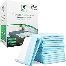 R MOVE Disposable Tuck-in Pads for Beds, 90 x 180 cm, Absorbent Central Part 80 x 51.5 cm. Senior Bed Sleepers, Trunk Bed (90 x 180 cm, Pack of 20)