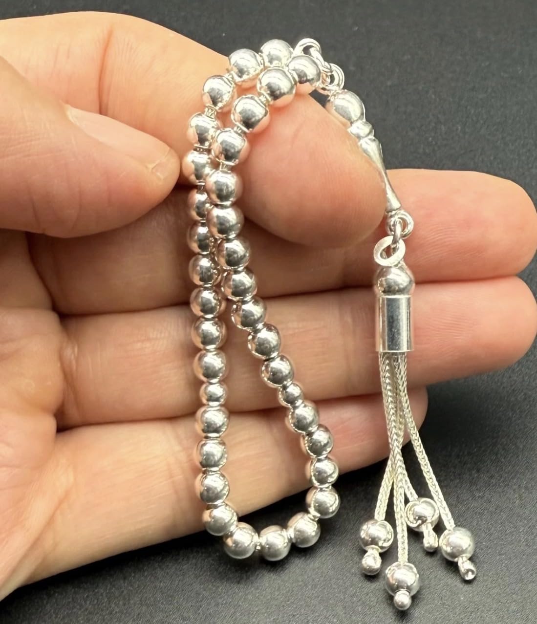 Generisch Mynatur Tesbih Gümüş 5mm Küre Gümüs 925 Sterling Silber kleine Miniatur Gebetskette Misbaha Rosary Subha Geschenkidee mit Geschenk Box