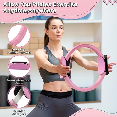Miniatura 2 de Equipo de pilates de 14 piezas para mujeres, kit de entrenamiento en casa con círculo de pilates, pelota de yoga de 9 pulgadas, banda de resistencia