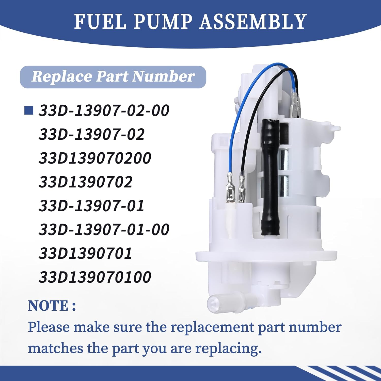33D-13907-02-00 Fuel Pump Assembly Compatible with Yamaha YZ250F YZ250FX YZ450F YZ450FX WR250F WR450F 2010-2023 33D139070200 33D1390702