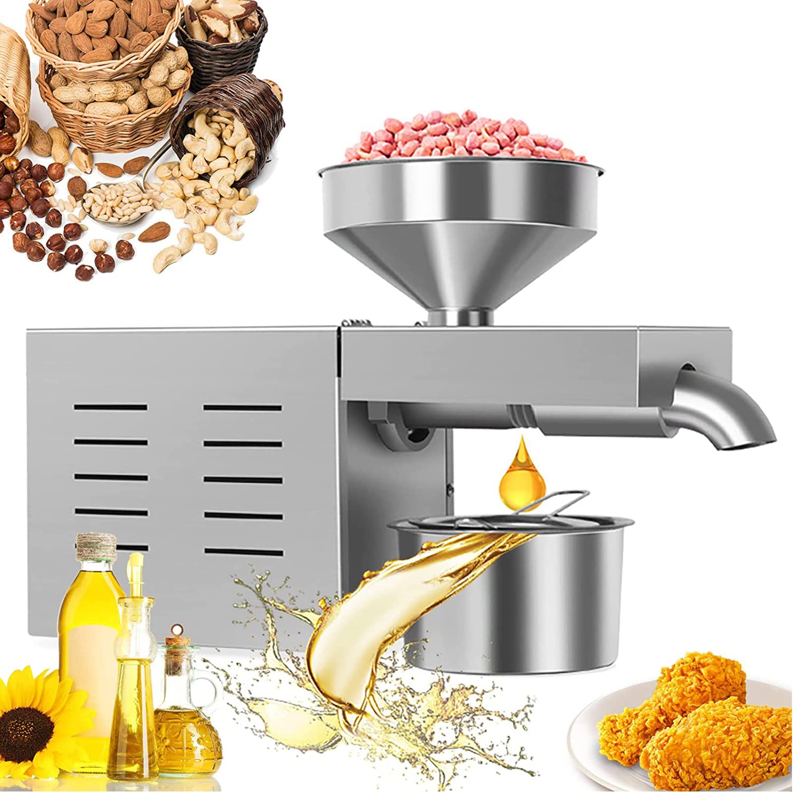 AYCDL Stainless Steel Automatic Oil Press Machine,Commercial Oil Extractor Hot Cold Pressed Oil, for Olive Peanut Sesame Flaxseed Perilla Walnut Almond Ect