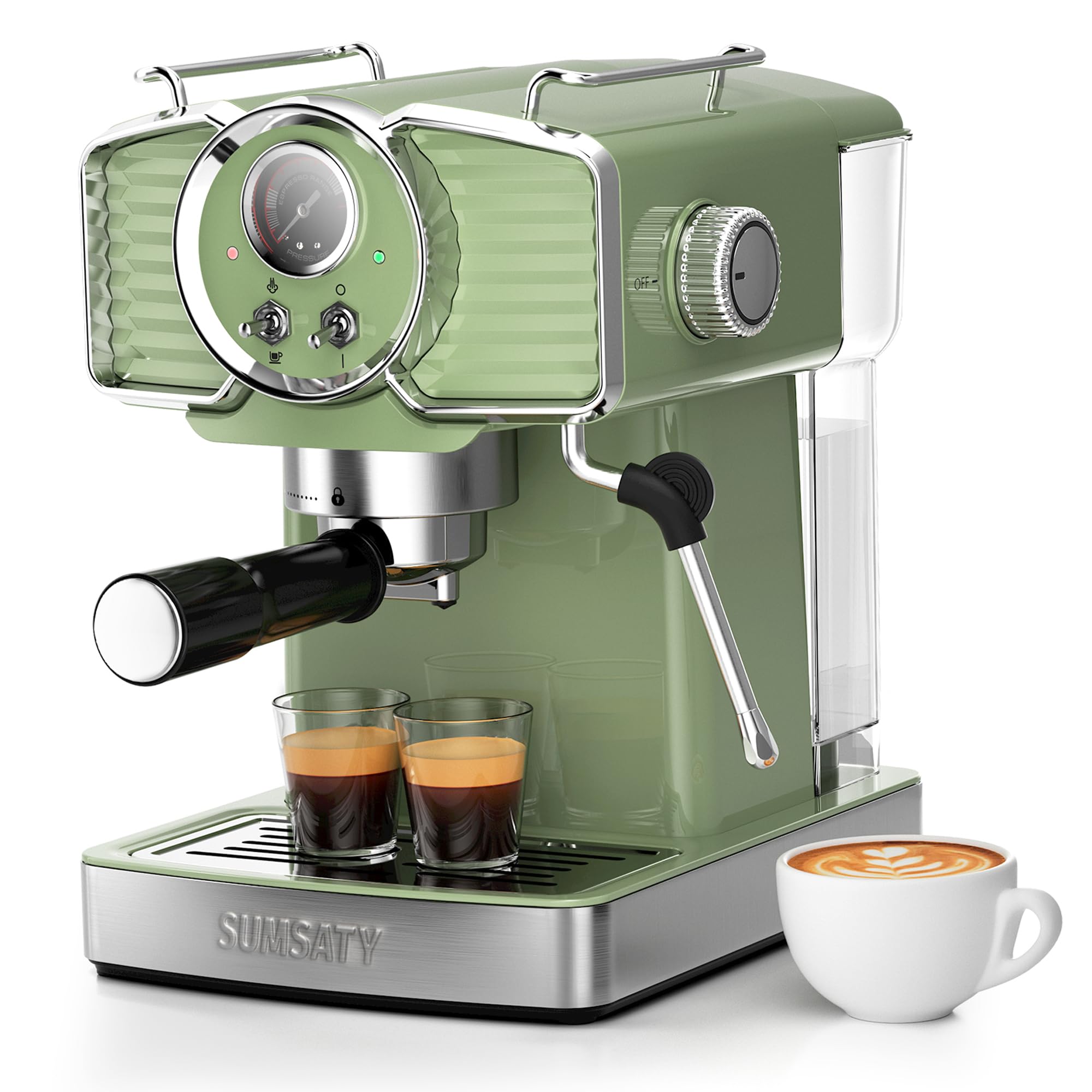 espresso machine 20 bar espresso maker with milk frother steam wand, professional expresso machine for home cappuccino & latte maker, retro coffee maker with 61oz water tank, matcha green