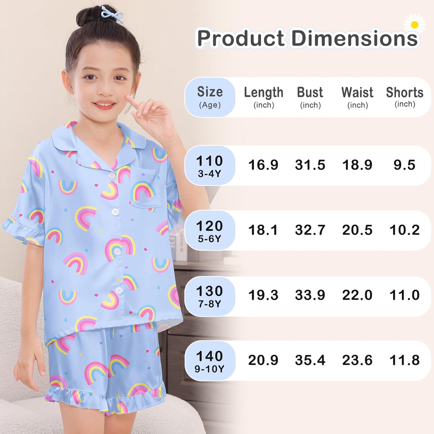 MHJY Toddler Girls Pajamas Set Satin Silk Pajamas for Girls Button Down Short Sleeve Girls Sleepwear - Image 5