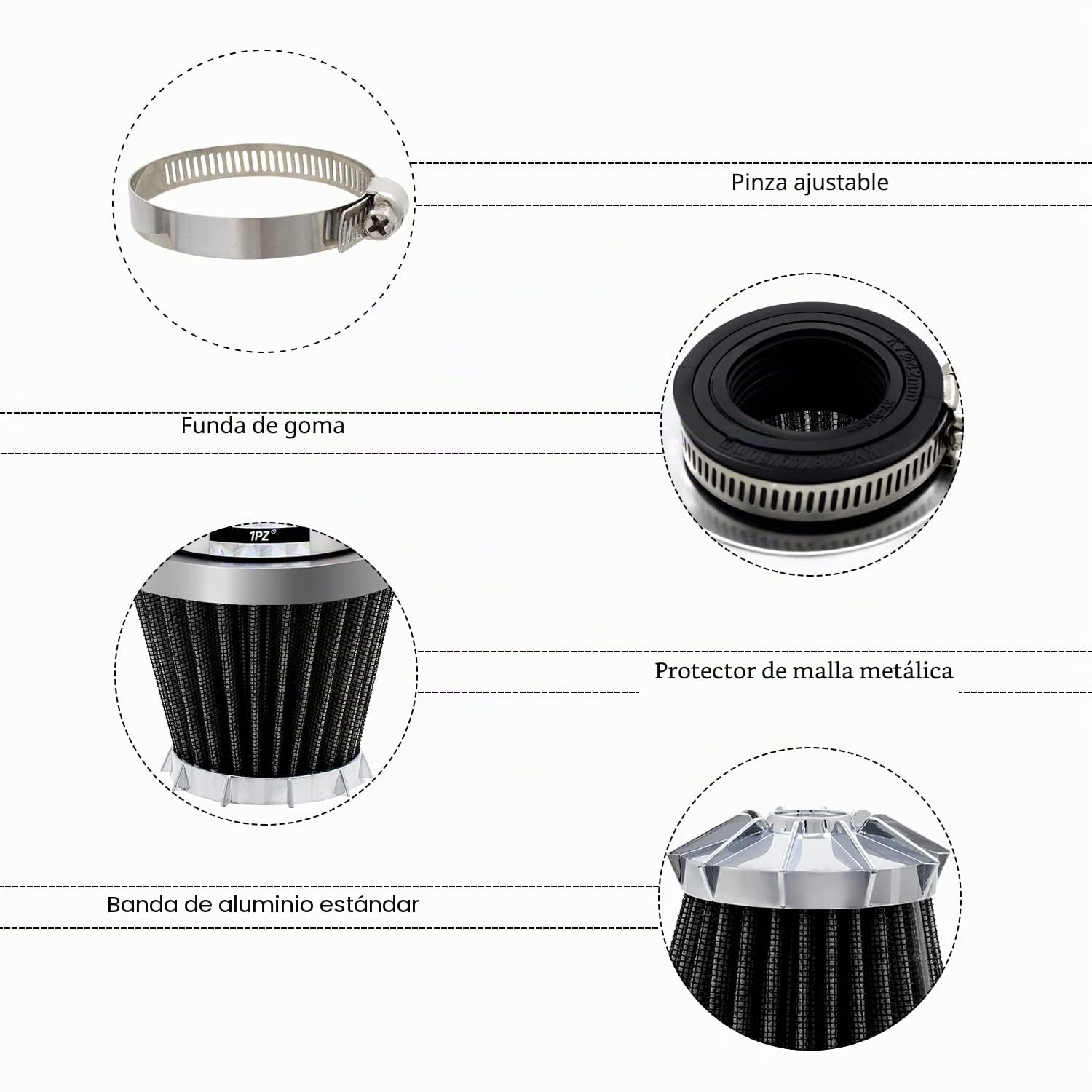 1PZ ES2-A3U 2 Filtros de aire Universal Moto 35 42 48 49 50mm Reemplazo para CB250 CB650 50cc 90cc 110cc 125cc 140cc 200cc 250cc DT250 SSR ATV Scooter Quad Go Kart Pit Dirt Bike