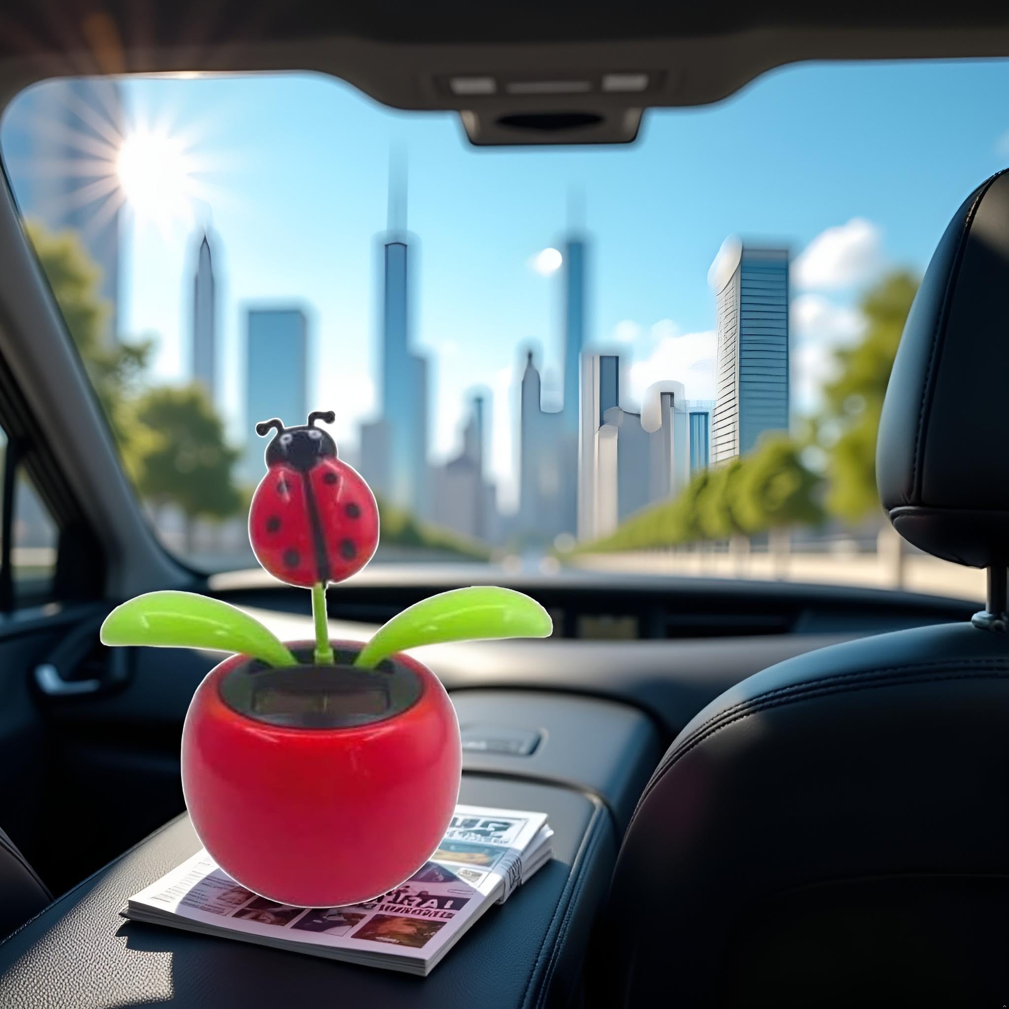 Red Seven-Starred Ladybug Solar Dancing Car Dashboard Decorations, Funny Solar Powered Dancing Flower Pot Car Ornaments Flower Swinging Toy for Car Decor, Funny Gifts for Friends Solar Power Kits