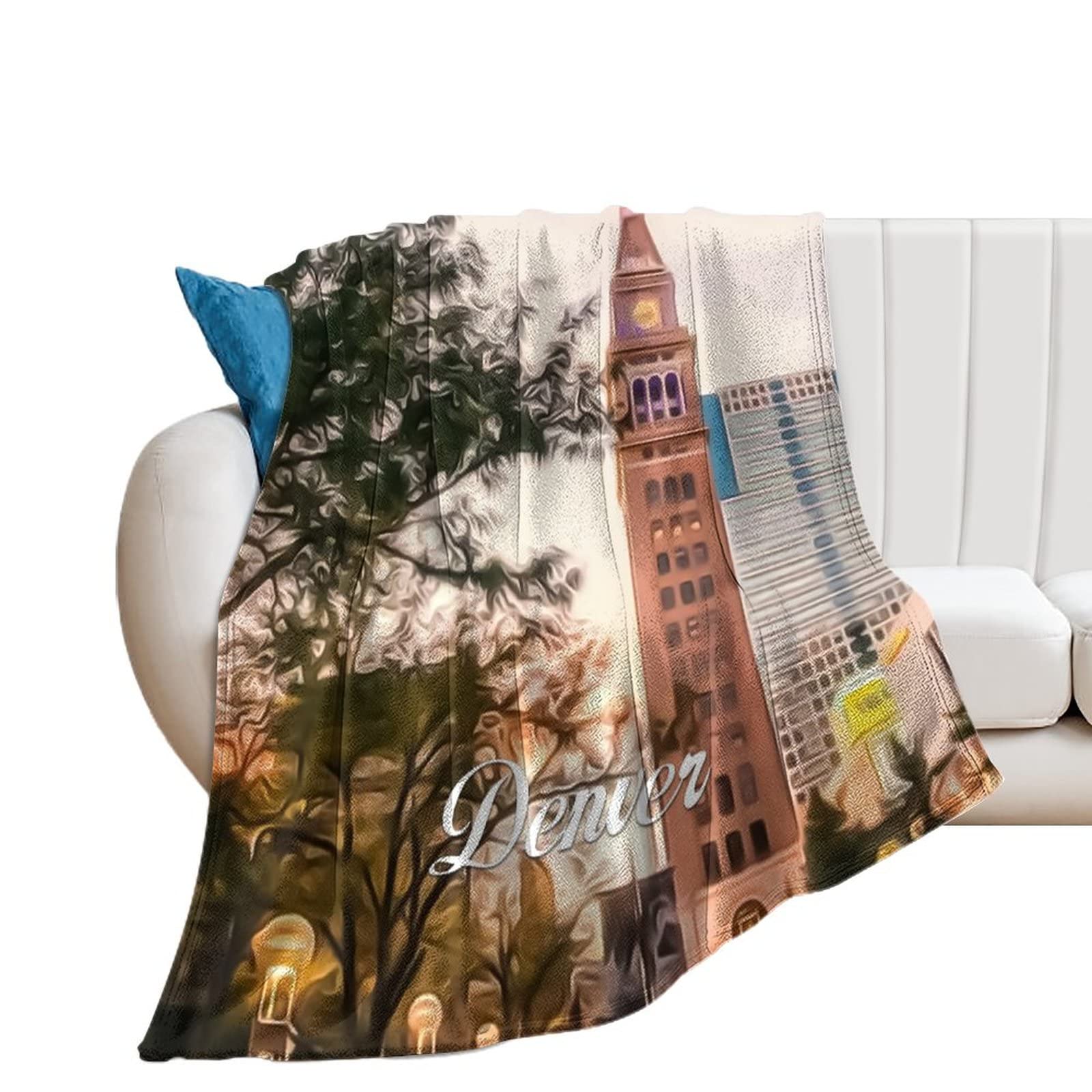Couverture Denver flanelle 178x203cm motif paysage urbain