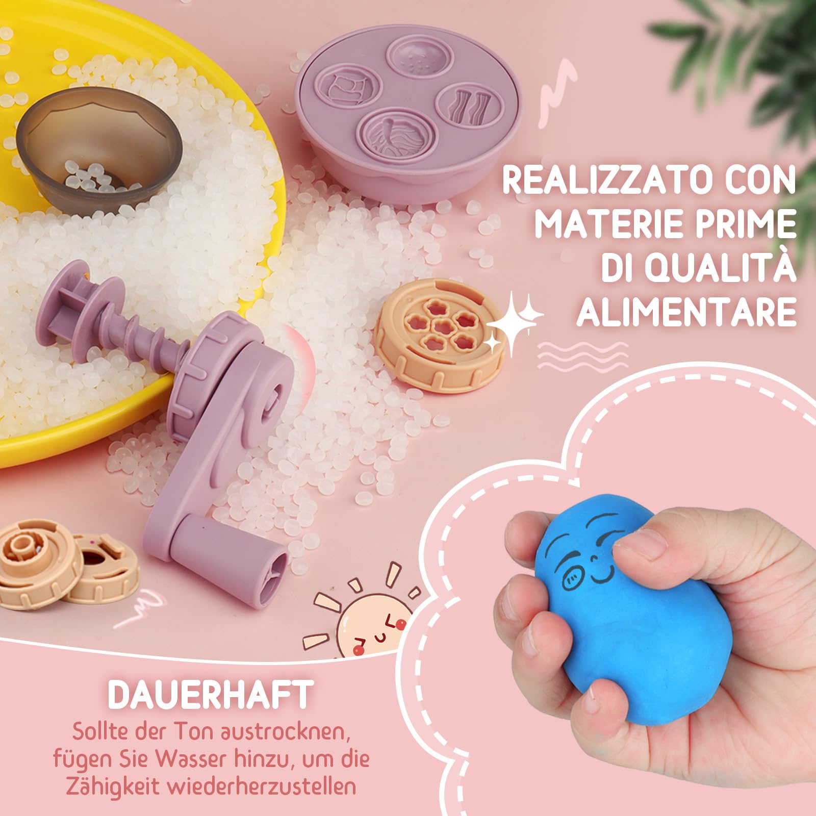 JONRRYIN Plastilina per Bambini, 65 Pezzi Formine per Plastilina Accessori con Macchina per Pasta e Gelatiera, Playdough Pasta da Modellare Regalo Giochi per Ragazzi Bambina (Pink1)