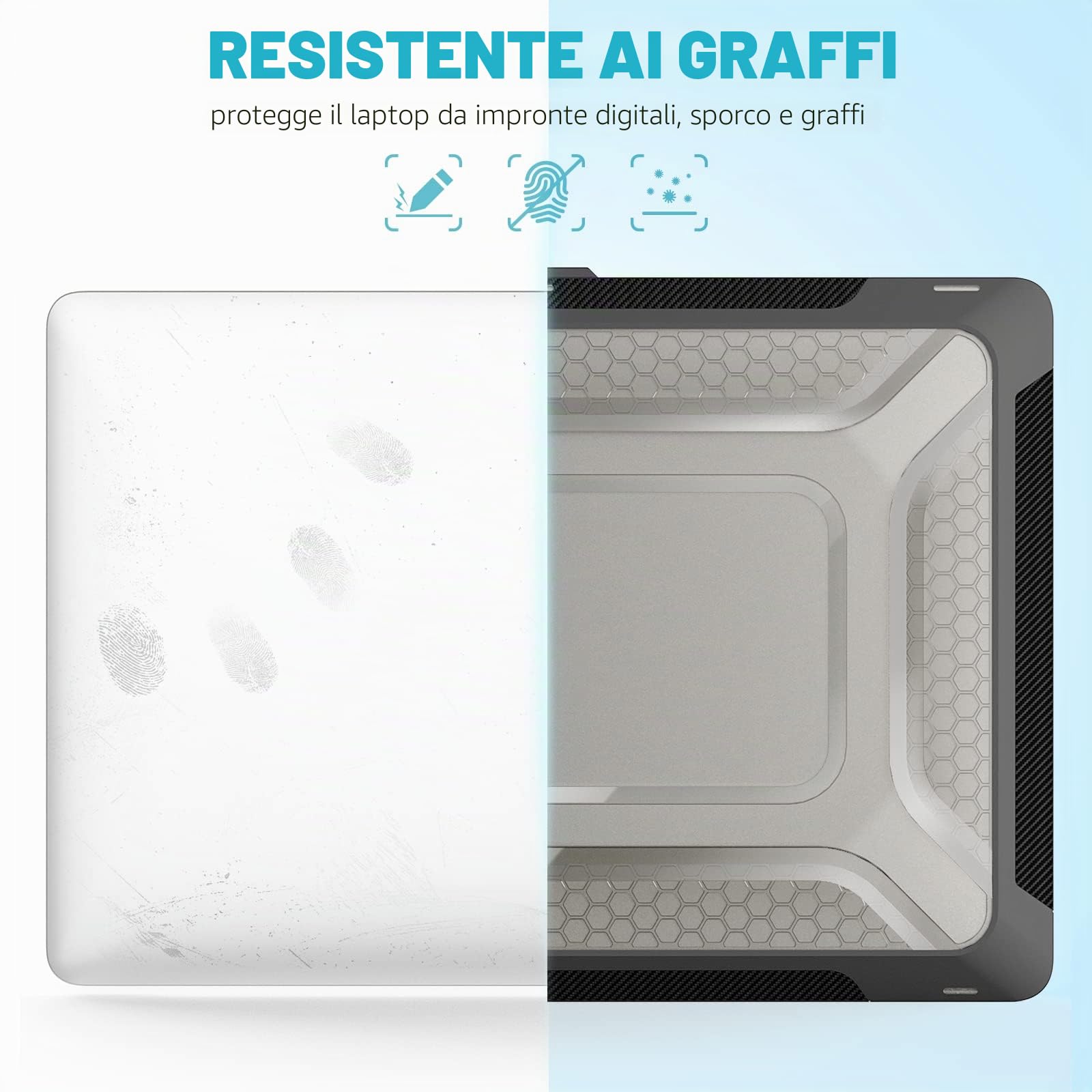UESWILL Custodia pieghevole con cavalletto per MacBook Pro 16" (2019/2020) modello A2141 con Touch Bar e USB-C, protezione completa a nido d'ape, copertura resistente, nera