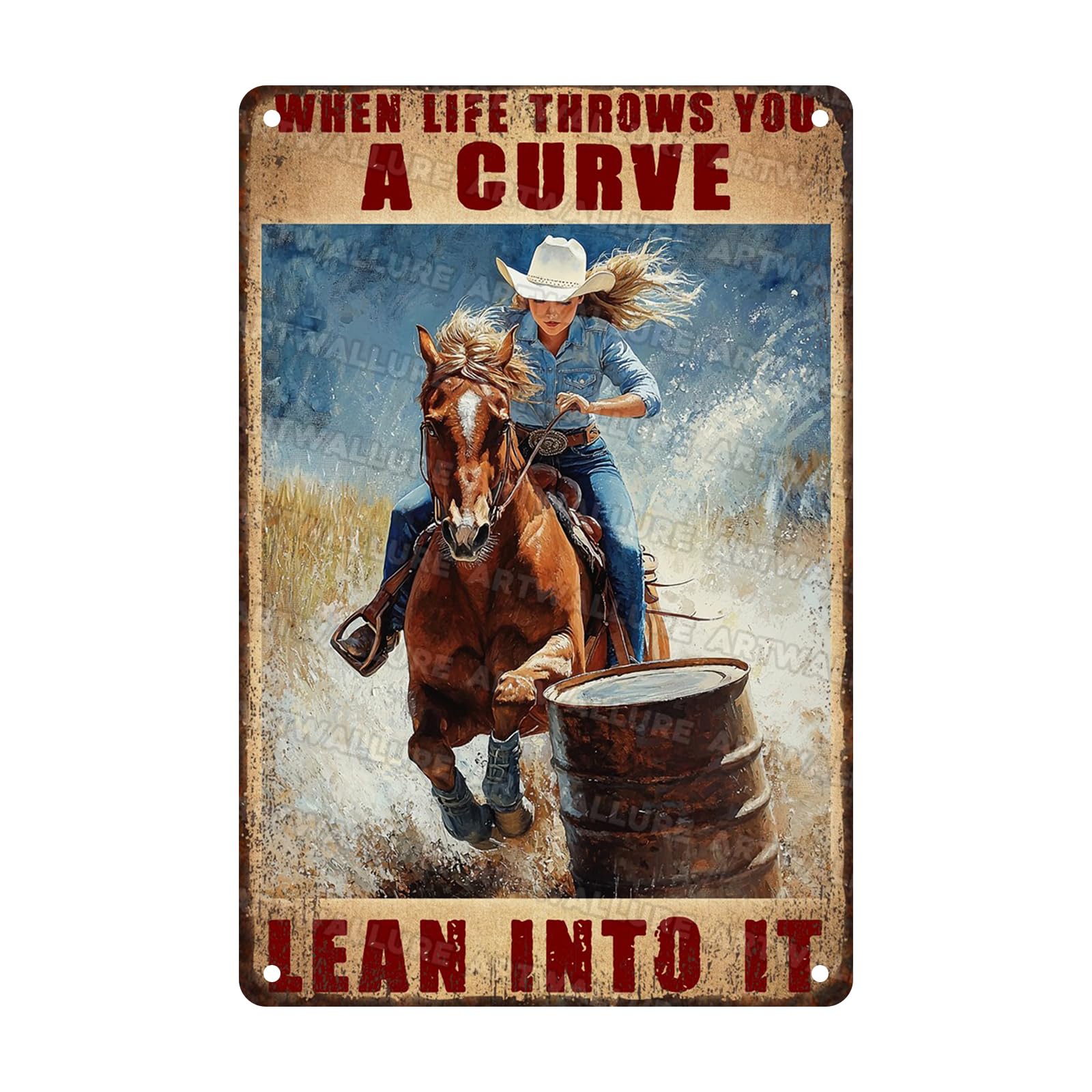 Cowgirl Sign Lean to It Vertical Vintage Metal Sign Harness Racing Metal Plaque Girl Love Horse Retro Wall Decor Poster for Backyard Garage Man Cave Shed 8x12inch