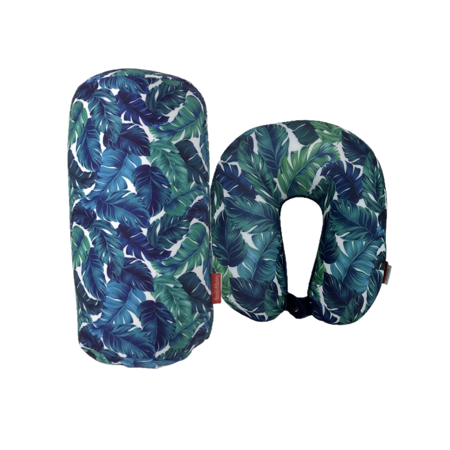 Bookishbunny 2pcs Micro Bead Set U Shaped Neck Travel Pillow 12" x 12" x 4" and Roll Back Pillow Cushion 13" x 7", Various Designs (Feather)
