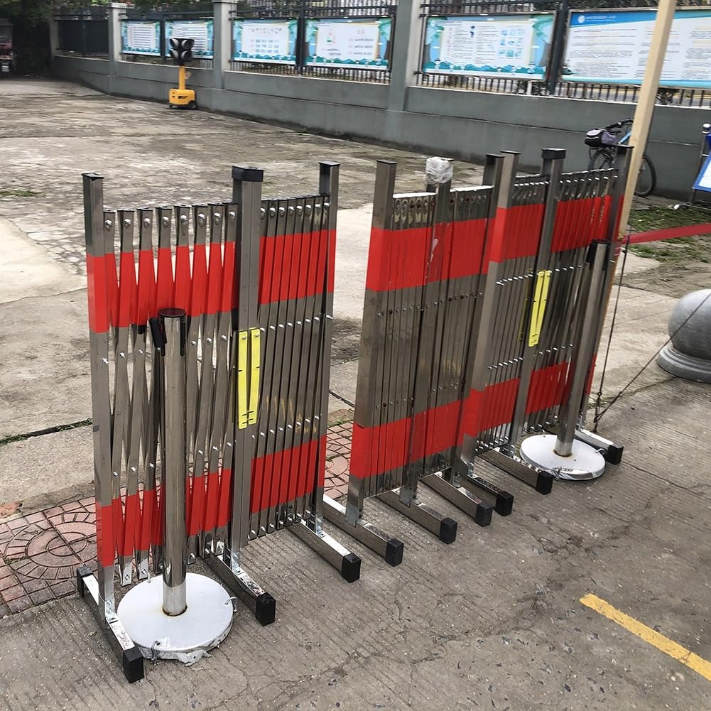 Barrière Mobile Extensible - Barrière de sécurité routière rétractable en Aluminium pour allées d'écoles et Routes, Rouge/Argent, 1,5 x 4 m - Idéale pour Les Chantiers et