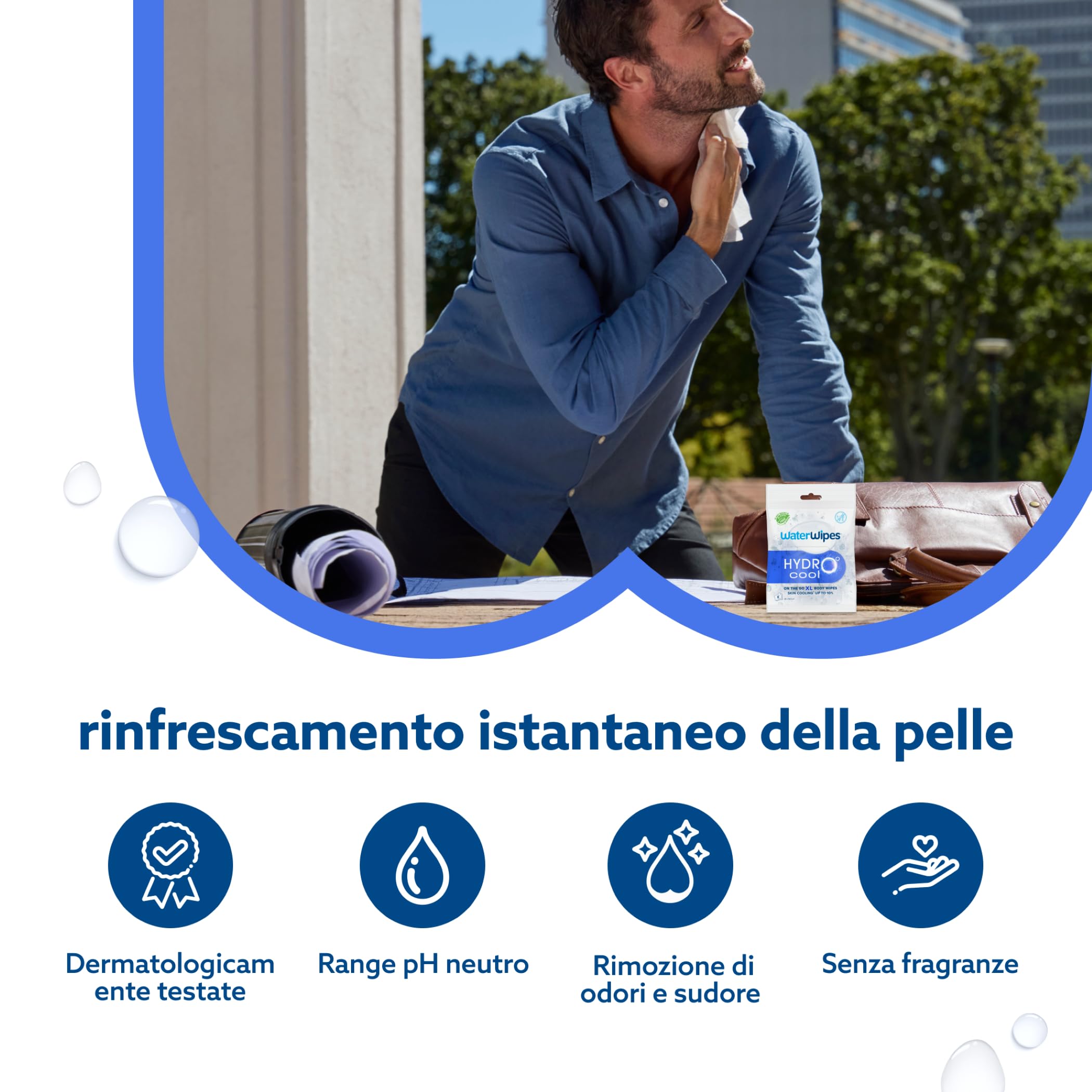 WaterWipes HydroCool Salviette Rinfrescanti XL per il Corpo, Effetto Raffreddante Istantaneo On-the-Go, Rimuove Sudore e Odori, Ideali per Palestra, Viaggi e Attività Outdoor, 8 Pezzi (1 Confezione)