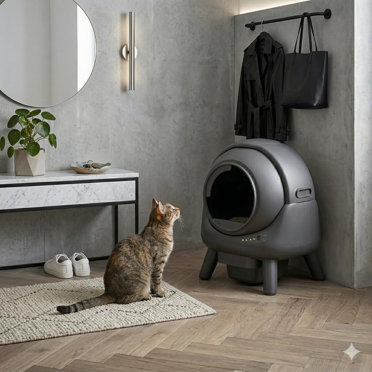 Arenero Autolimpiable para Gatos, WiFi y App | Caja de Arena Automática Inteligente, Sistema Antifugas y Anti olores, Depósito XL de 8L, Sensores Infrarrojos de Seguridad