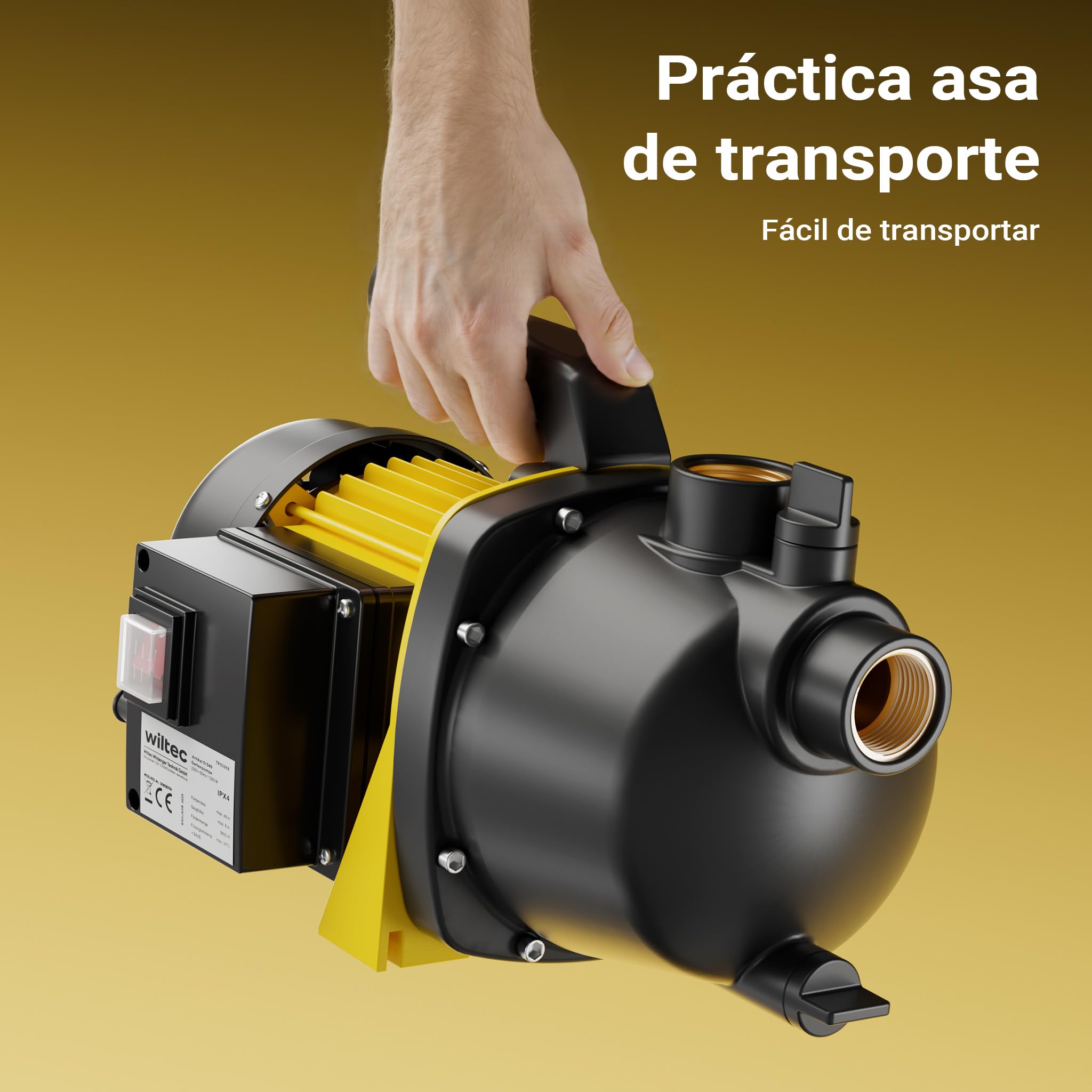 Bomba de jardín 2800l/h, 600W, asa y tornillo de drenaje, altura bombeo max. 35m, para agua clara