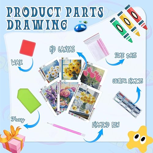 Miniatura 3 de DOZEEZOP Paquete de 6 kits de pintura de diamantes 5D para adultos, kits de arte de diamantes para adultos principiantes de todas las edades, gemas