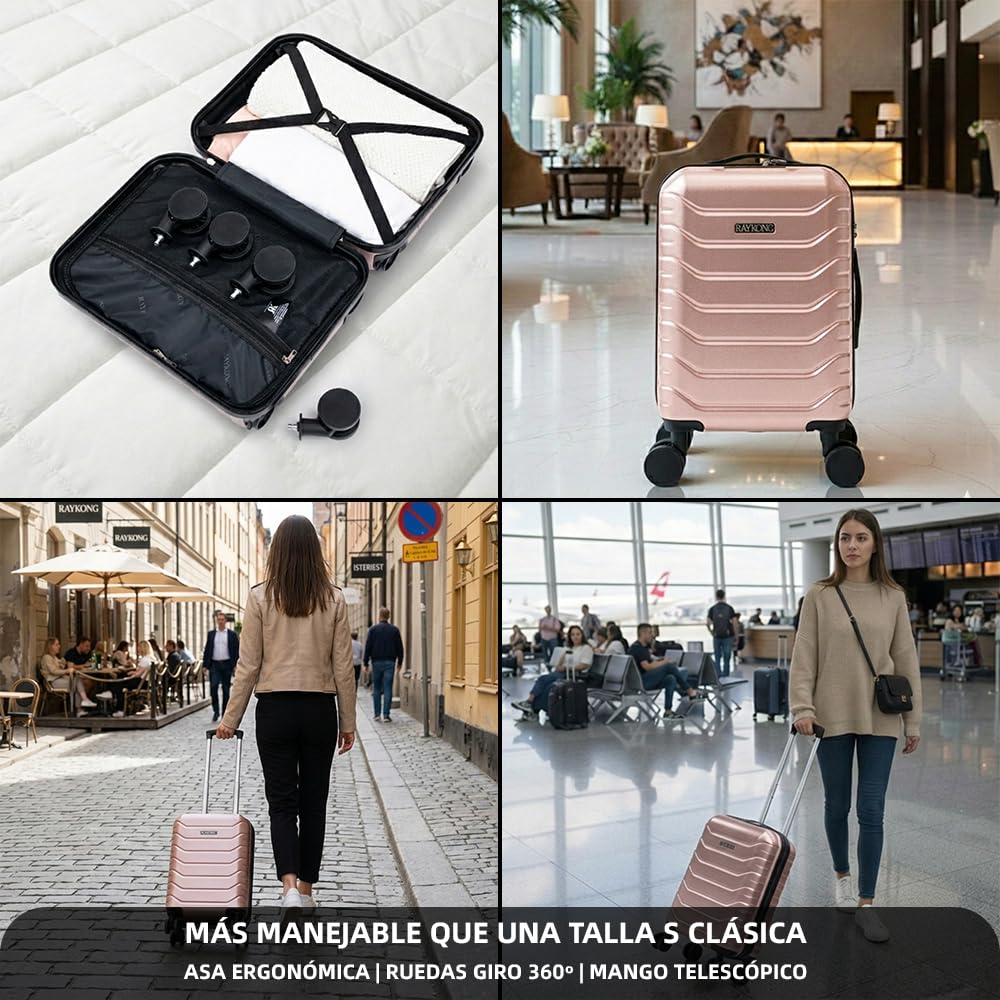 RAYKONG Maleta de Cabina ABS 40x30x20(24L)|Capacidad Maxima| Equipaje de Mano con Ruedas Desmontables para Ryanair | Vueling | EasyJet - RosaDorada — view 5