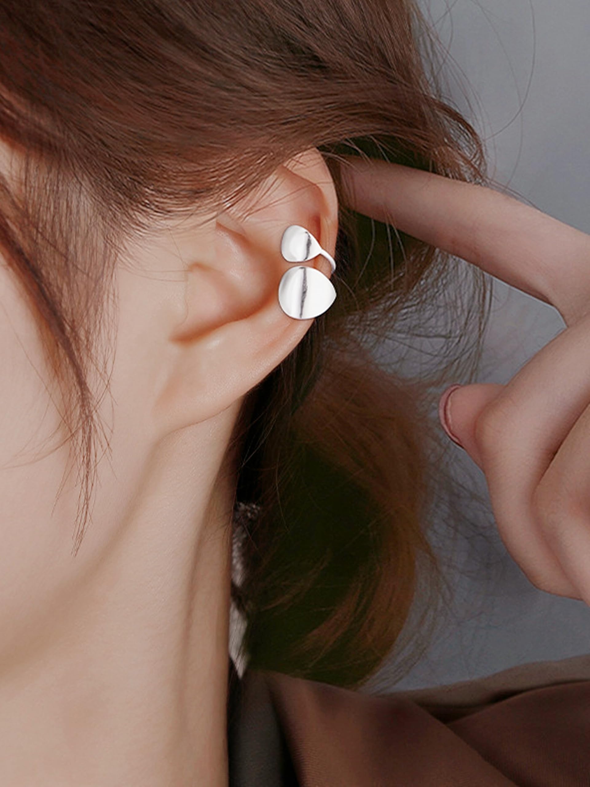 Doppelte Scheibe aus Sterlingsilber, glänzend poliert, gewölbt, ohne Piercing, Clip-Ohrmanschettenkante, Helix-Ohrringe (ein Paar)