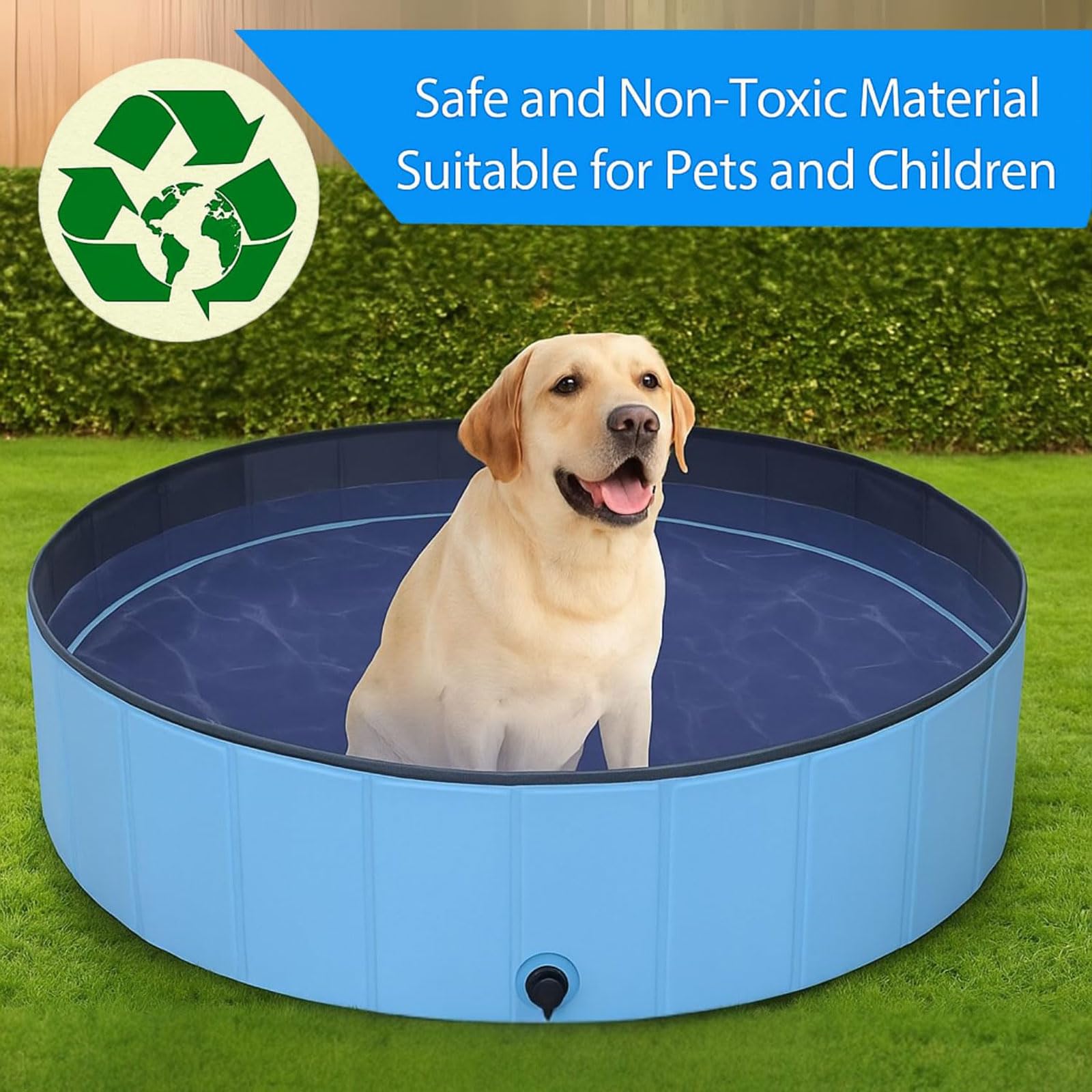 Piscina per Cani Piscina Pieghevole Non Gonfiabile in PVC Vasca Portatile Interattiva con Scarico Grande Vasca Rigida e Rotonda per Cani Gatti Cuccioli Animali 160 * 30CM