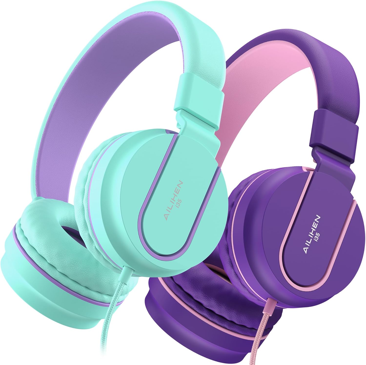 AILIHEN Kids Headphones, I35 On-Ear Headphones for School, Safe Volume 93dB, HD Mic Stereo Headphone for Kid Girls Children, Foldable Wired 3.5mm for Chromebook, Laptop, Computer, Tablet