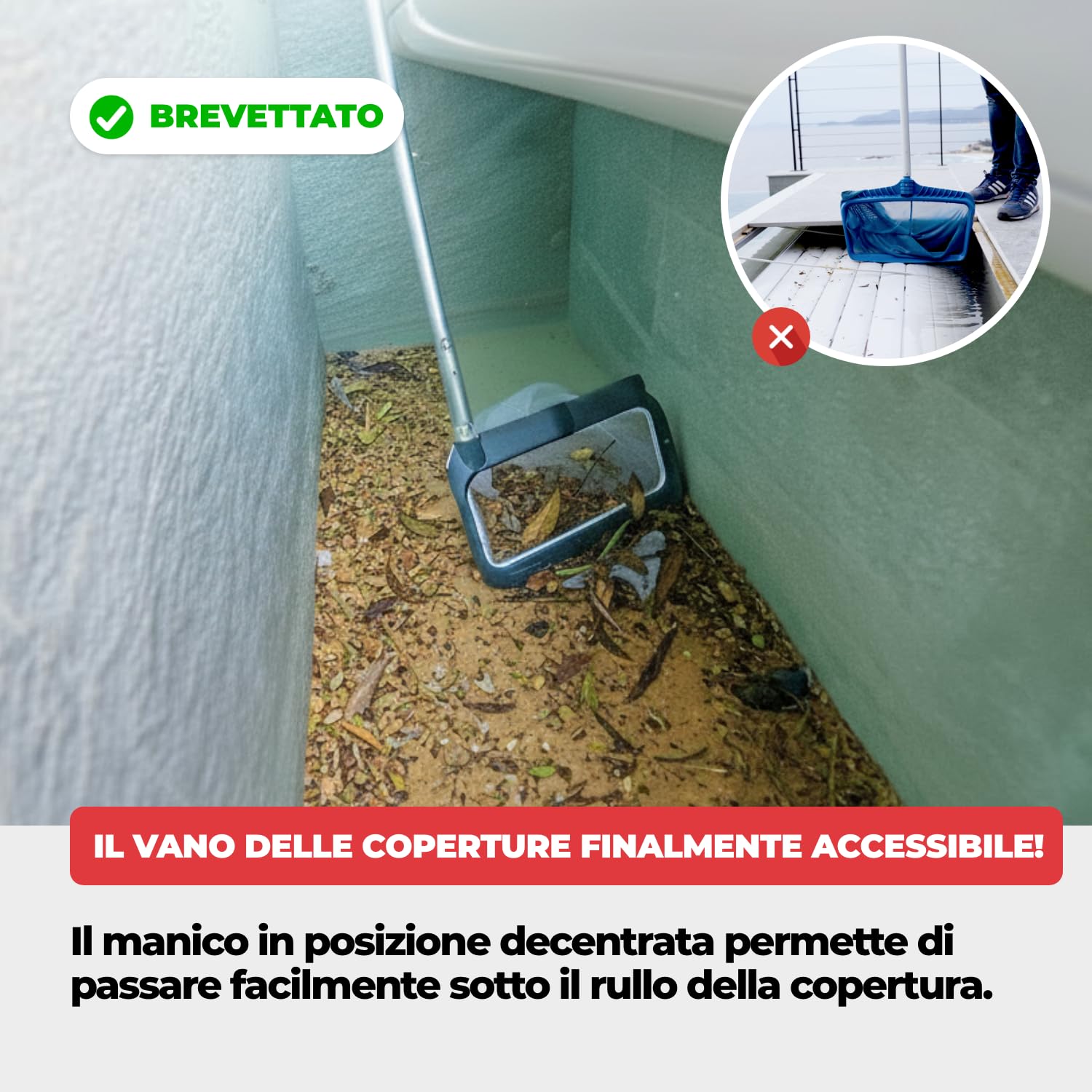 Nodi Net+ | Retino da Piscina Professionale 3-in-1 | Fondo, Superficie e Vano Tapparella Sommersa | Resistenza 32 kg | Rete Sostituibile | Duraturo ed Economico