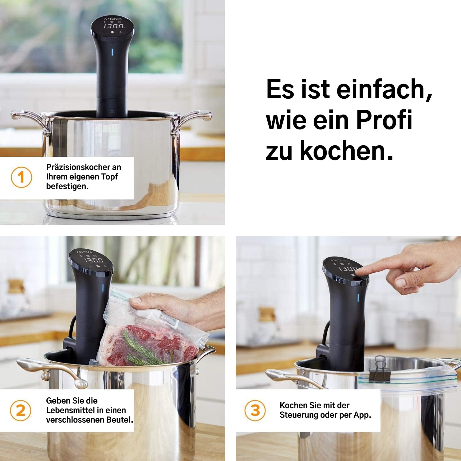 Anova Precision Cooker Nano [AN400-EU00], WiFi, Enchufe tipo C incluido para uso en EU, Bluetooth, Pequeño, Negro