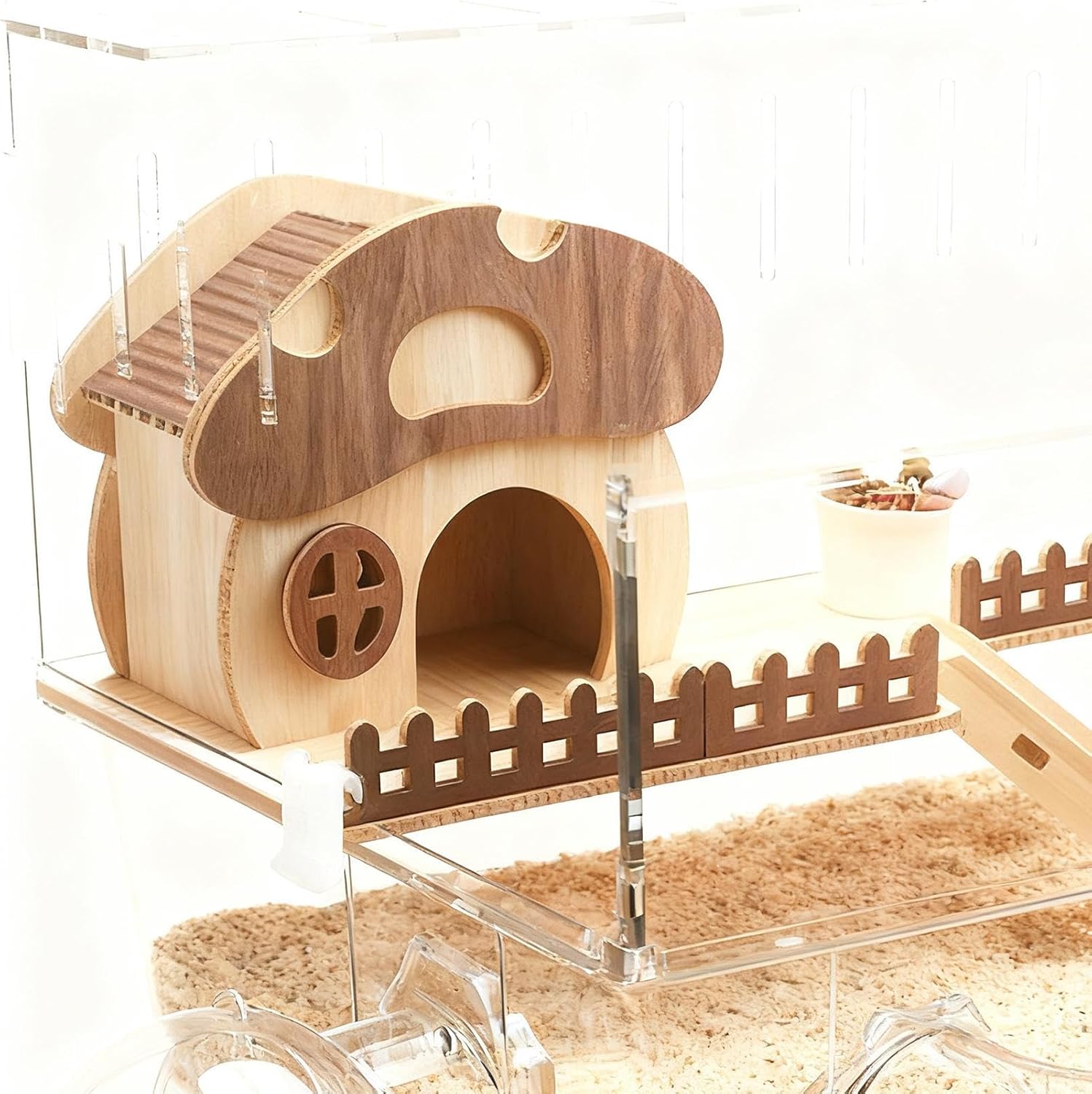 Hamster Habitat, Acrylic Exercise Wheel Storage Enclosure, Cage System, Clear Ventilated Design, Integrated Play Rest Area, for Bedding Small Animals Enthusiast Home Pet Travel Play