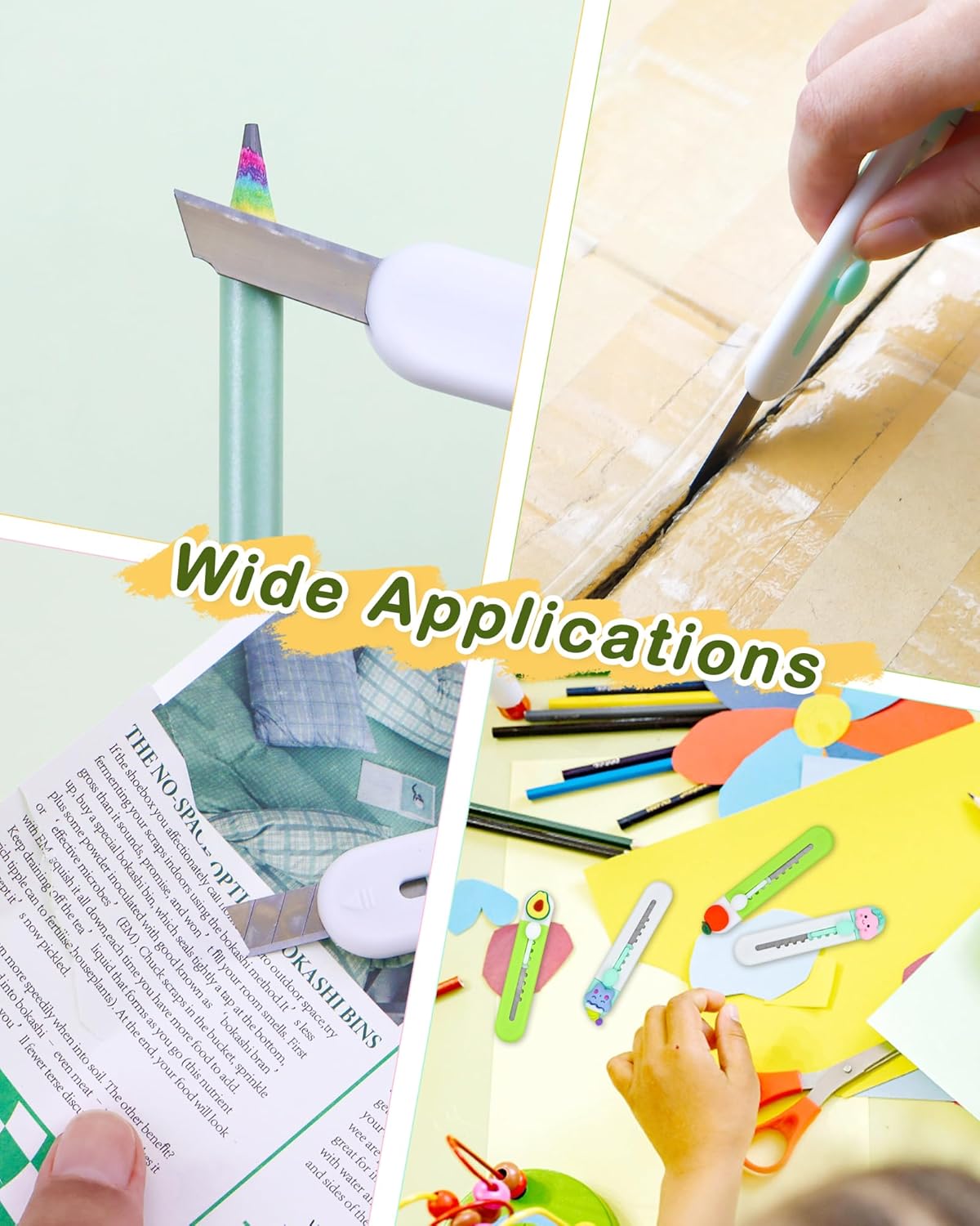 8Pcs Utility Knives, Retractable Sharp Cartons Cardboard Cutters Razor Knife, Kawaii Portable Box Cutter with Hole for Office Envelope Opener DIY Crafts and Home Use