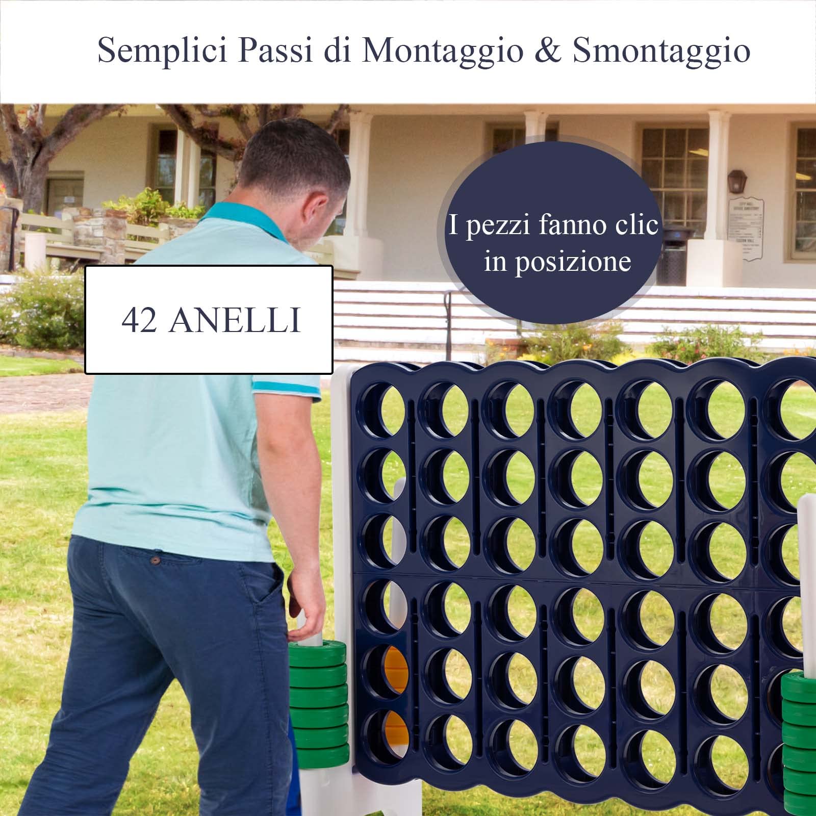 COSTWAY Forza Quattro da Interno ed Esterno da 104 cm, Forza 4 per Bambini ed Adulti con 42 Piedine, Gioco Educativo per Feste e Vacanze