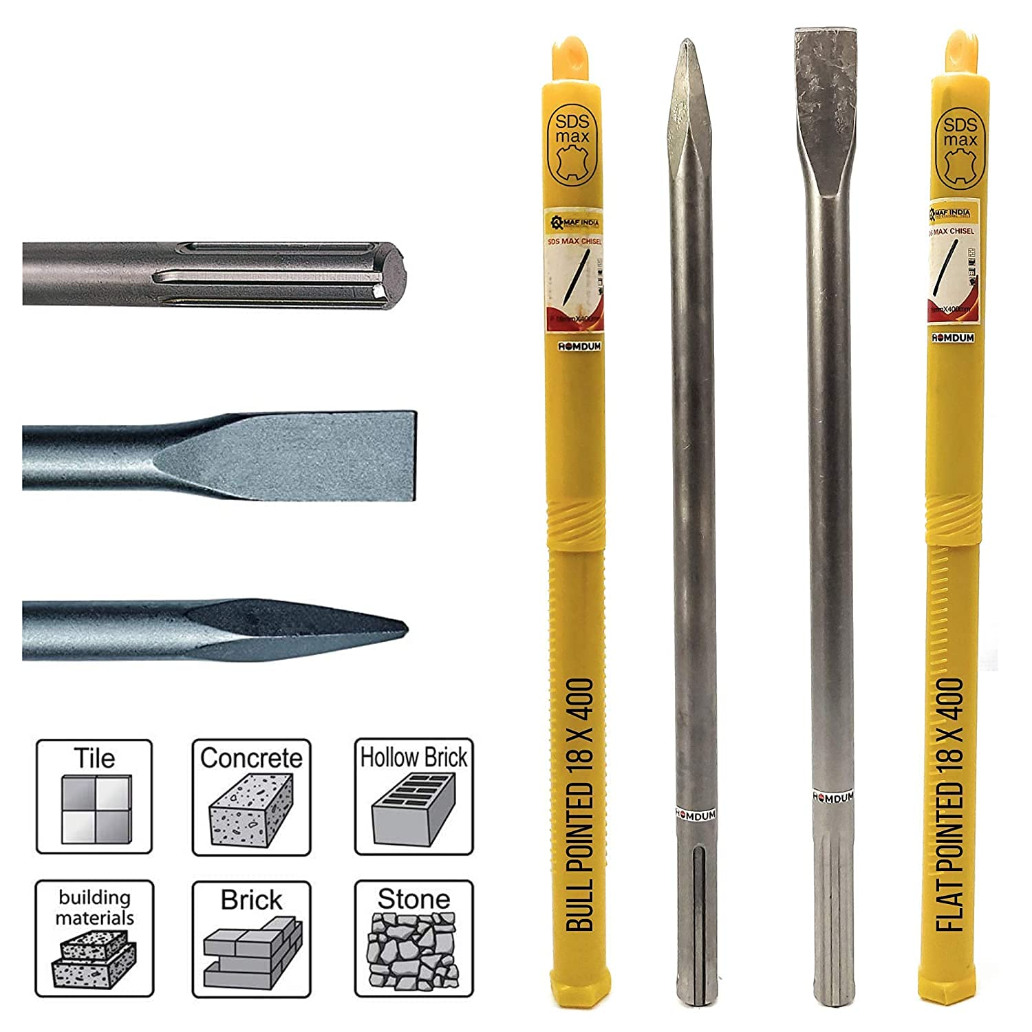 GEM-MINI 18 x 400 SDS Max Shank Flat Bull Point Chisel 2-Piece