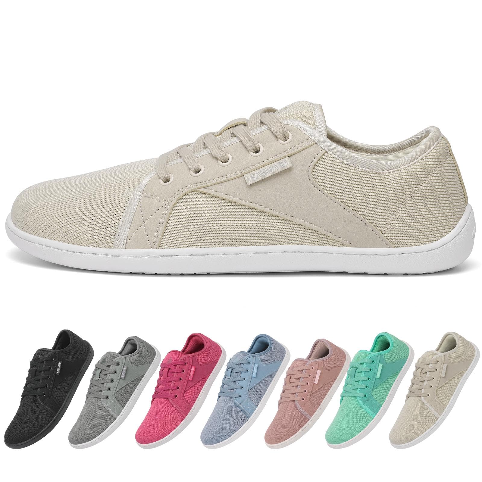 SAGUARO Blotevoetenschoenen Heren Dames Gebreide Minimalistische Schoenen Zachte Licht Barefoot Casual Schoen voor Trailrunning Trekking Hiking Fitness, Luck Ⅰ, Beige Wit, 37 EU