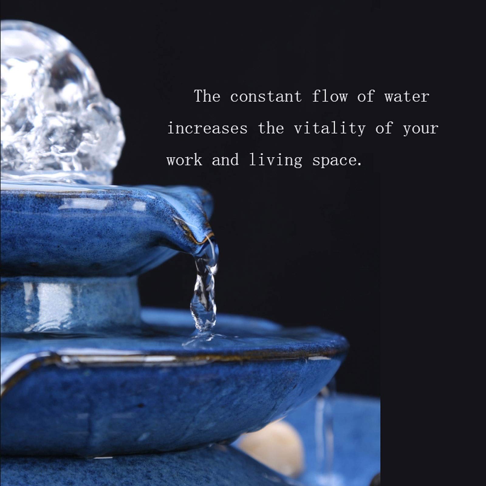 Arte Decorativa Creativa Desktop Fontana Umidificatore A Cascata Acqua Che Scorre Acqua Interna in Ceramica Fontana Waterscape Decorazione Regalo ， Figurina Ornamento Blu Good