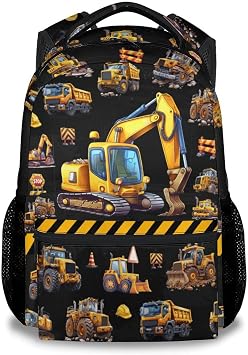 Boys Backpack for Toddlers - 17 Inch Construction School Bookbag for Kids, Truck School Bag for Elementary Kindergarten Preschool Students