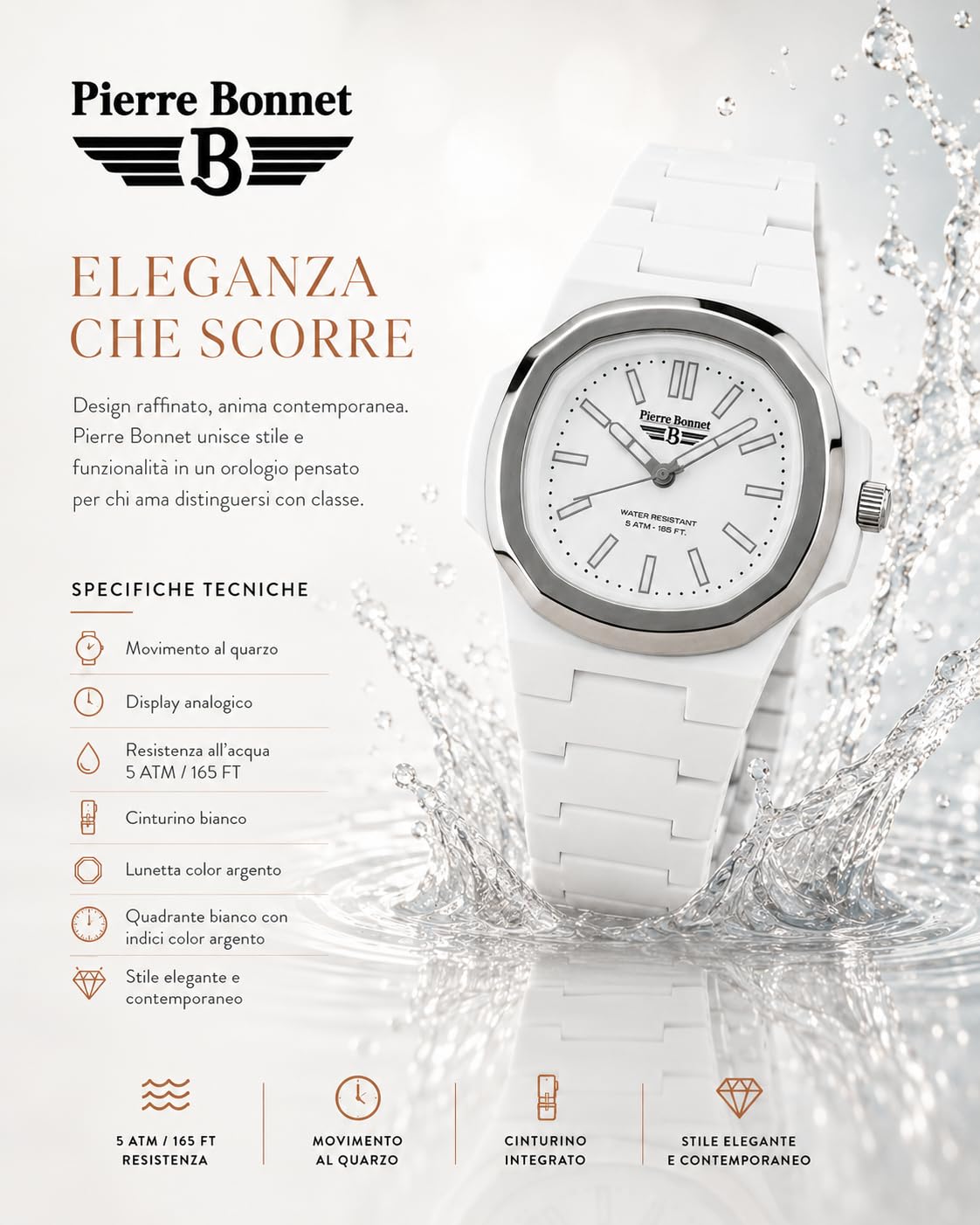 Pierre Bonnet 9292 Orologio Unisex Policarbonato Colorato | Lunetta in Acciaio, Design Ottagonale Luxury, Cassa ABS 40 mm, Miyota 2035, Water Resistant 5 ATM