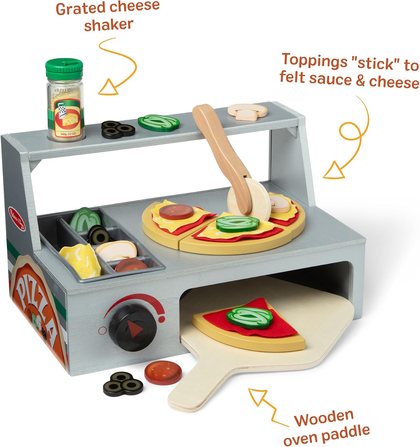 Melissa & Doug Top & Bake Wooden Pizza Counter Play Set with Play Food (41 Pcs) Preschool Toy Pizza, Wooden Food Set, Pretend Sets For Kids Ages 3+ - FSC-Certified - FSC Certified