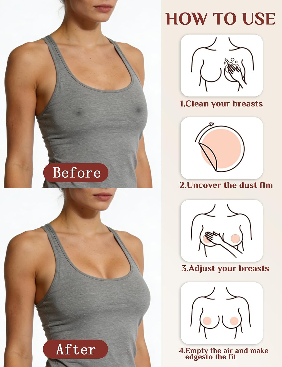 4 Pairs Silicone Nipple Covers for Women, Reusable Adhesive Invisible Pasties, No Show Nippleless Covers for Strapless & Backless Wear Nude