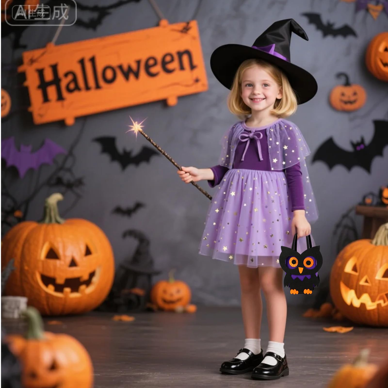 TAGVO Costume da Strega Halloween per Bambina, Ragazze Principessa Vestito Strega Viola Poncho Cappuccio Capo Paillettes Tulle Abiti serbatoio per bambini Halloween fantasia vestire per 1-6 anni
