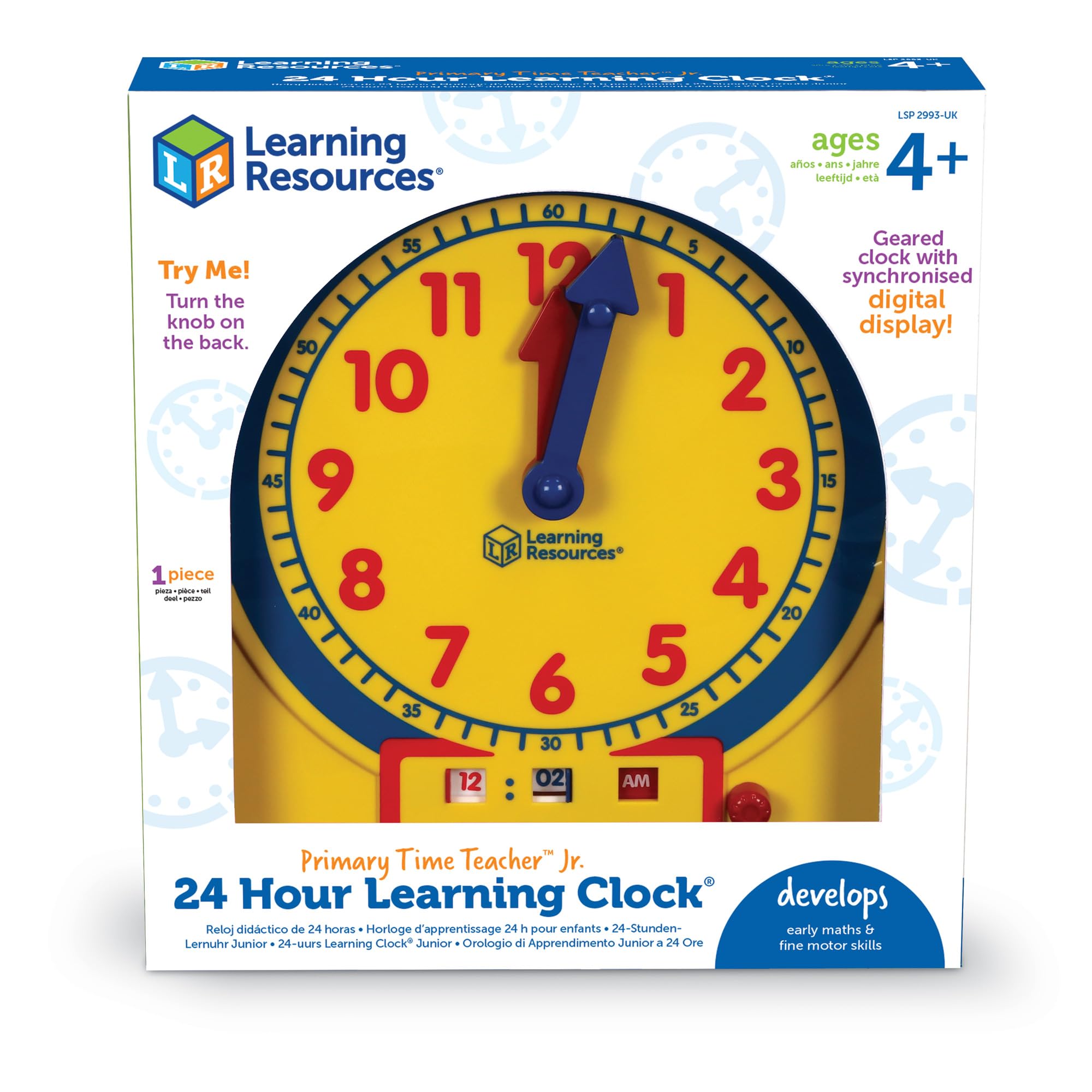 Learning Resources Primary Time Teacher Junior 24-Hour Learning Clock, Kids Learning to Tell the Time, Telling the Time Clock, Analogue and Digital Learning Clock, LSP2993-UK