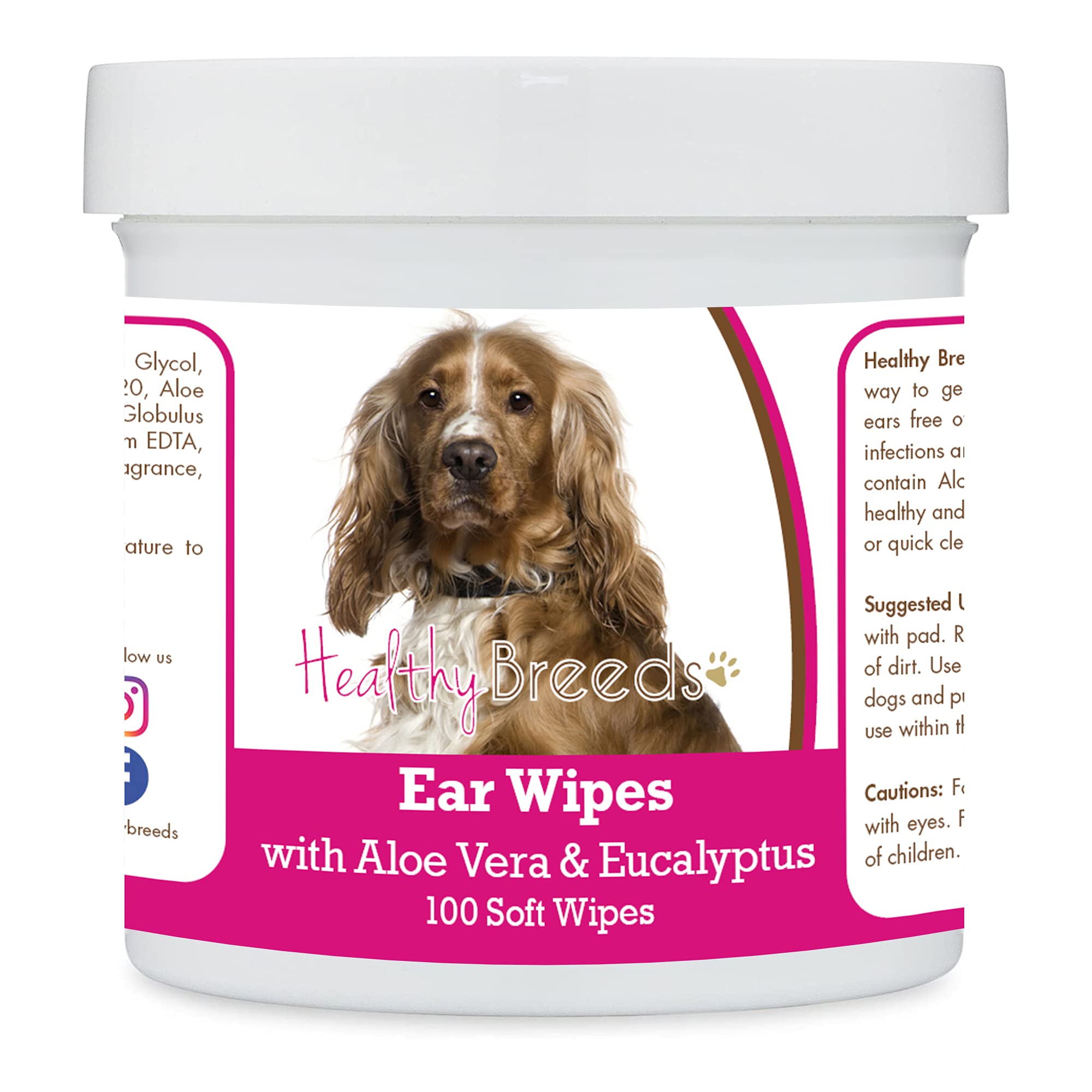 Healthy Breeds English Cocker Spaniel Ear Cleaning Wipes with Aloe &amp; Eucalyptus for Dogs 100 Count