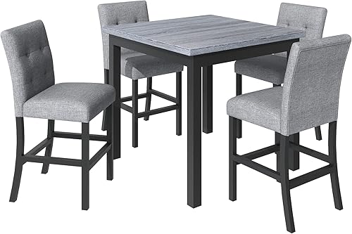 Miniatura 2 de Juego de mesa de comedor de 5 piezas con una mesa de comedor de mármol sintético y cuatro sillas de asiento tapizadas para muebles de cocina y sala